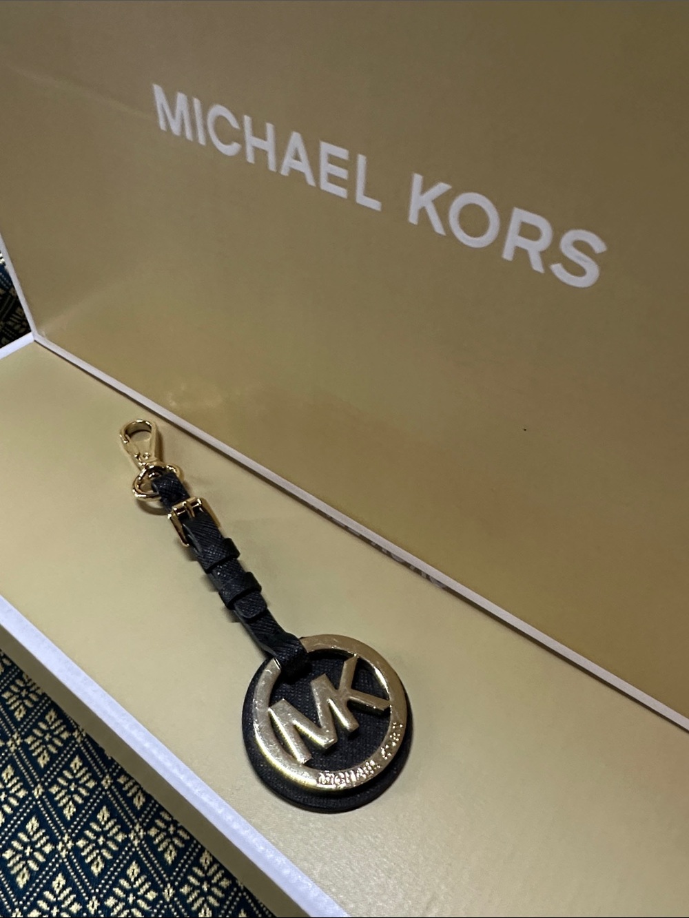 Michael Kors Black and Gold MK Circle Key Fob